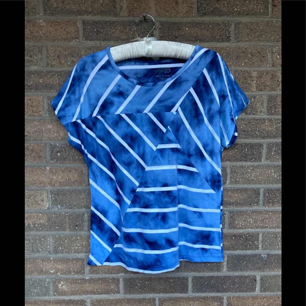 Style & Co. Blue Caped Sleeve Striped design Top, PM